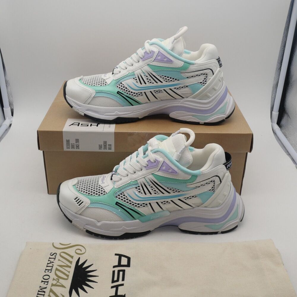 NEW Ash Women's 7 Race Fion Sneakers White Hype Mint Black Size 41 - Picture 3 of 12